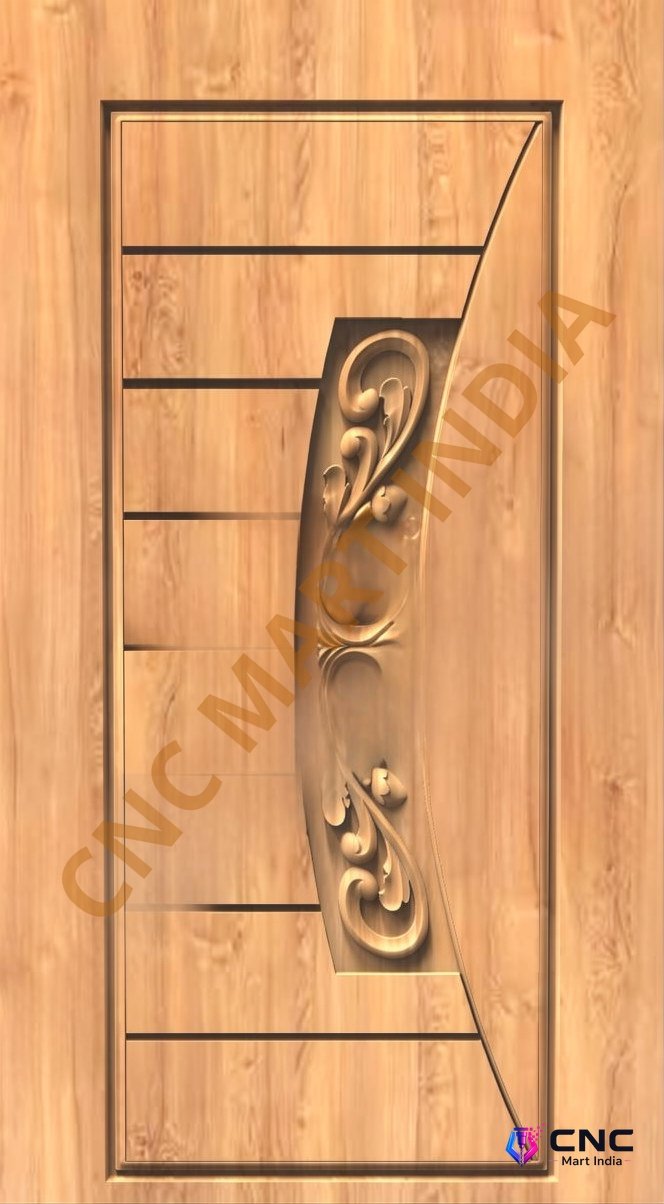 GSK EMBOSSING - EMD-63 Modern Floral Accent Carved Wooden Door 3D Model